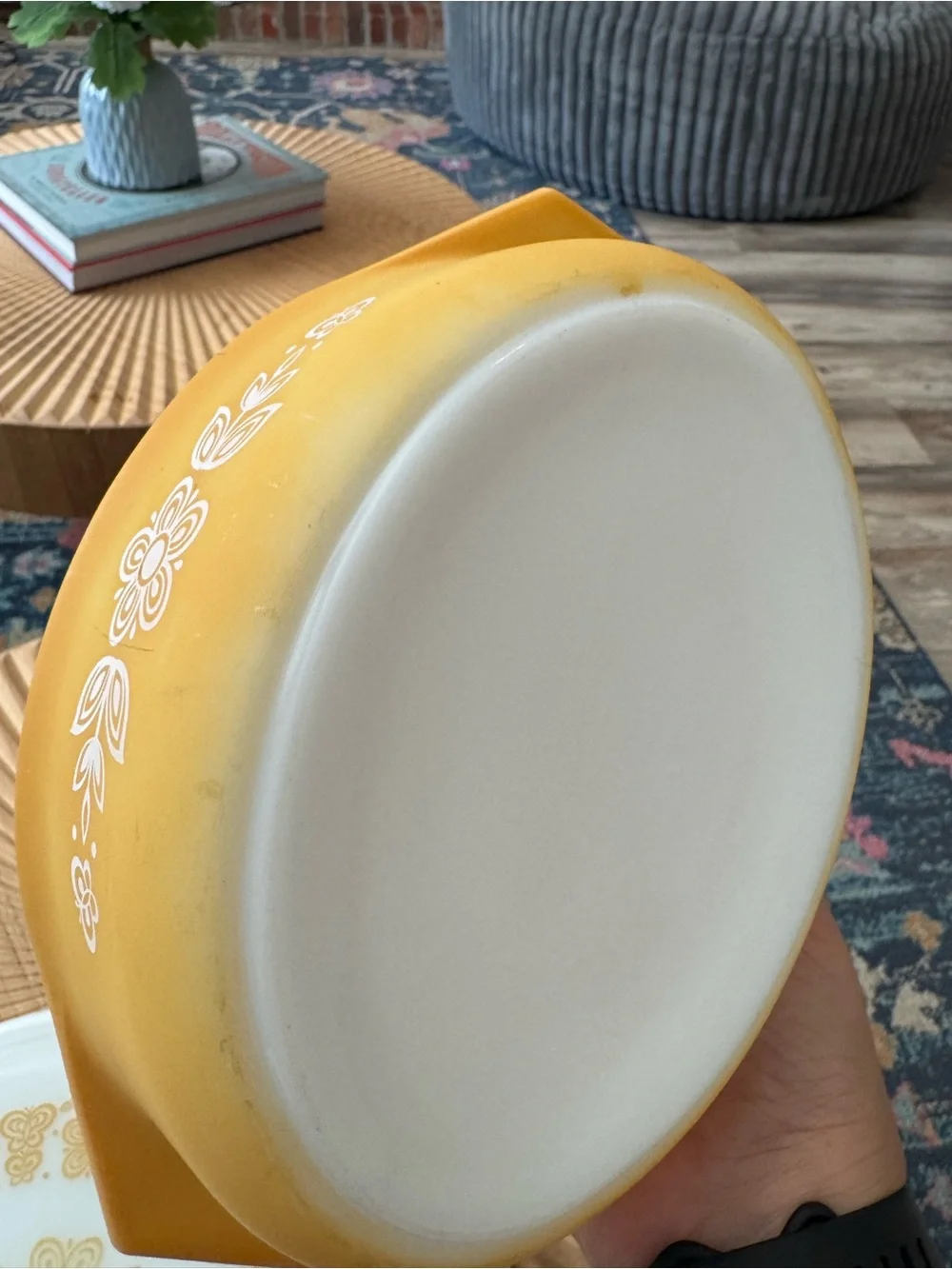 Pyrex Butterfly Gold oval casserole dish matching patterned Opal glass lid